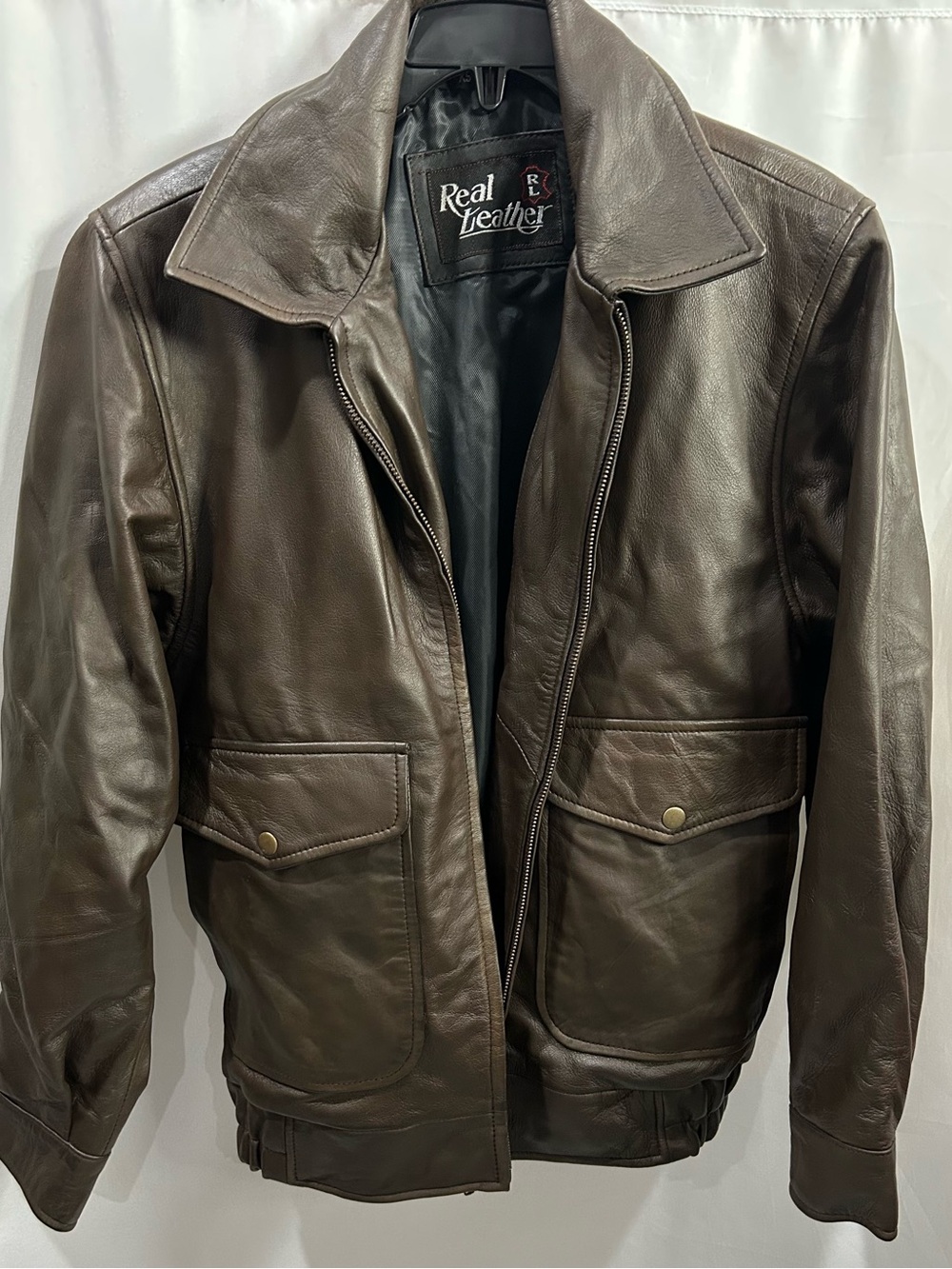 Brown Leather Bomber Jacket NWOT